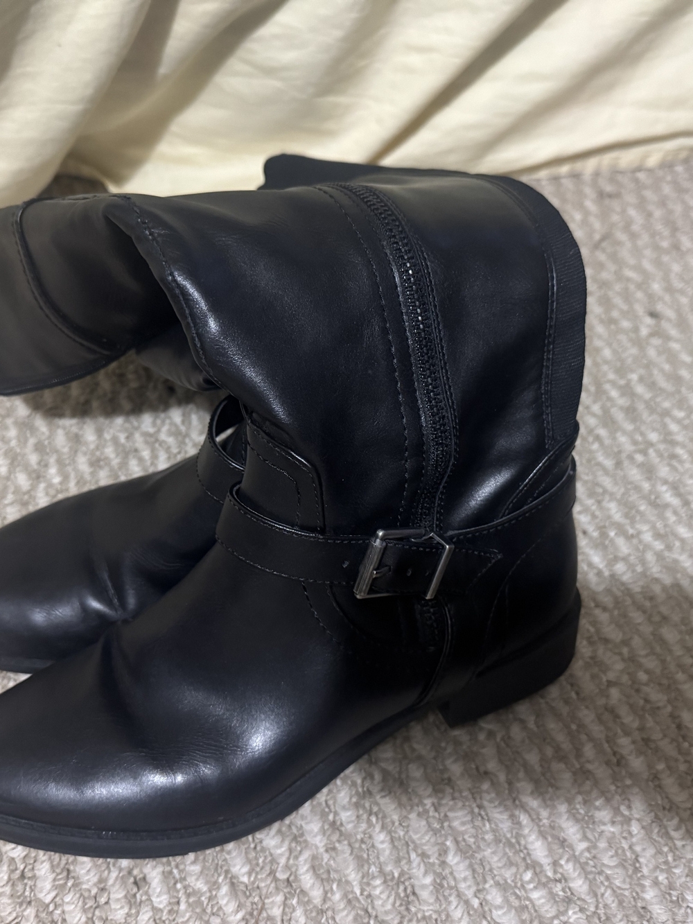 Classic Black Leather Buckle Boots